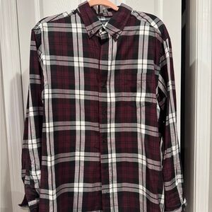 Classic Burgundy and White Plaid Men's Shirt